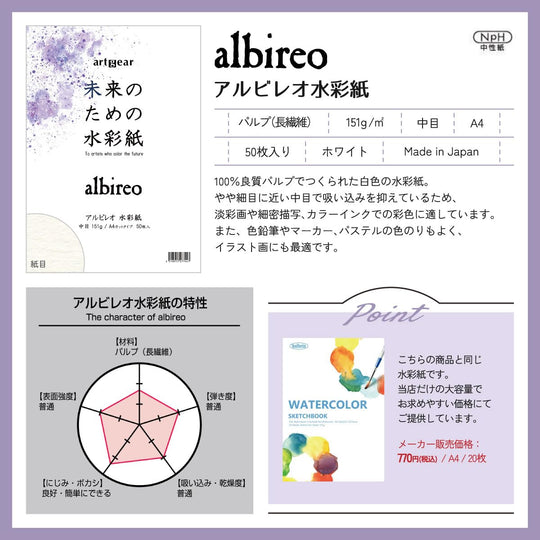 artgear Watercolor paper for the future A4 50 sheets Albireo watercolor paper 151g medium grain (agp006) - WAFUU JAPAN