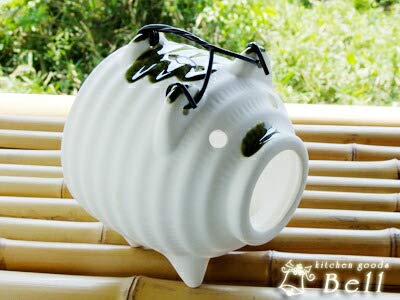 Bankoyaki Katori Senko Mini Mosquito Coil Holder Pig Design Stand White 08853 11cm - WAFUU JAPAN
