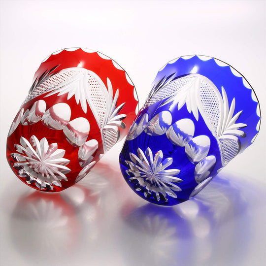 Edo Kiriko Pair Glasses Set Shochu Tumbler with Decorative Pattern TO - 9 - 10 290ml Japan - WAFUU JAPAN