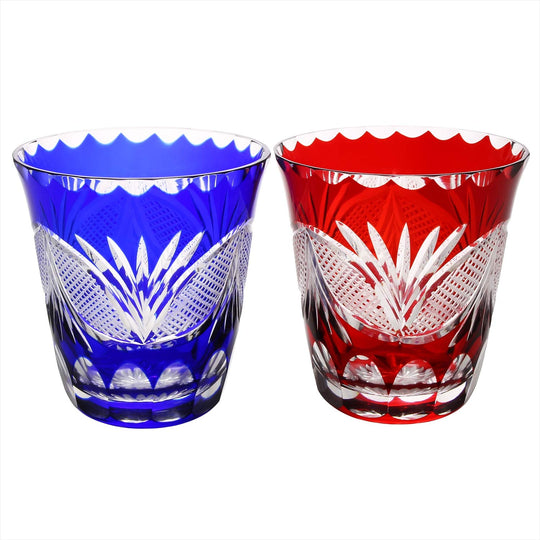 Edo Kiriko Pair Glasses Set Shochu Tumbler with Decorative Pattern TO - 9 - 10 290ml Japan - WAFUU JAPAN