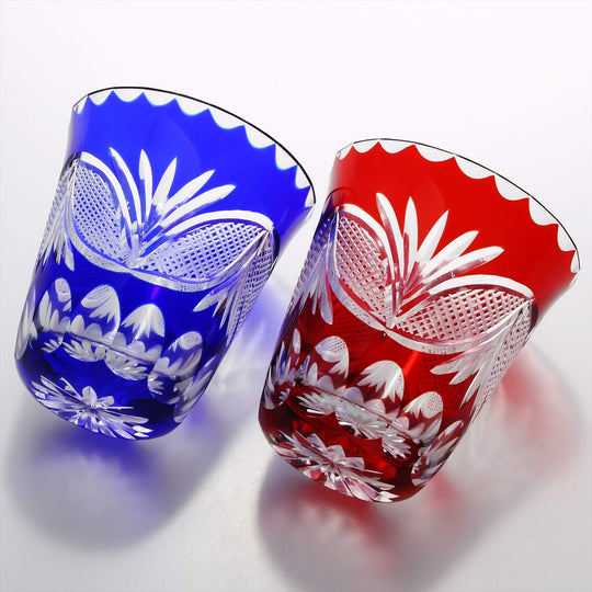 Edo Kiriko Pair Glasses Set Shochu Tumbler with Decorative Pattern TO - 9 - 10 290ml Japan - WAFUU JAPAN