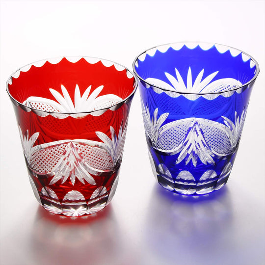 Edo Kiriko Pair Glasses Set Shochu Tumbler with Decorative Pattern TO - 9 - 10 290ml Japan - WAFUU JAPAN