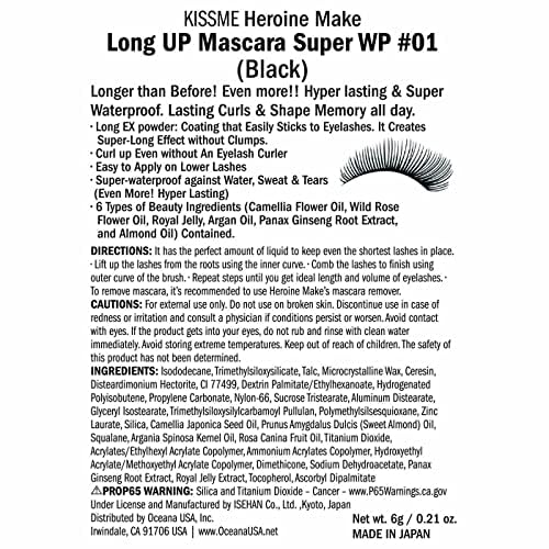 Heroine Make Long UP Mascara Super WP 01 Black 6g Waterproof - WAFUU JAPAN