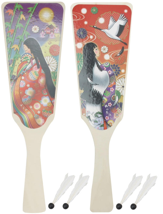Ikeda Kogyo Monogatari Hagoita Paddle Set with 2 Feathers Kaguya Tsuru 000055030 - WAFUU JAPAN