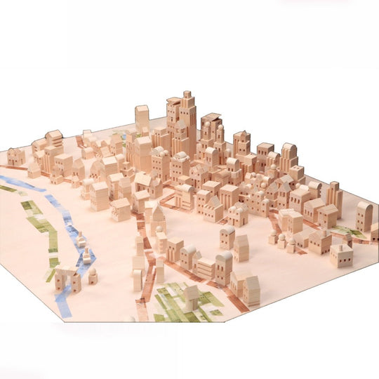 kagaya mokuzai Building Blocks Town Mini Wooden Toy Set - WAFUU JAPAN