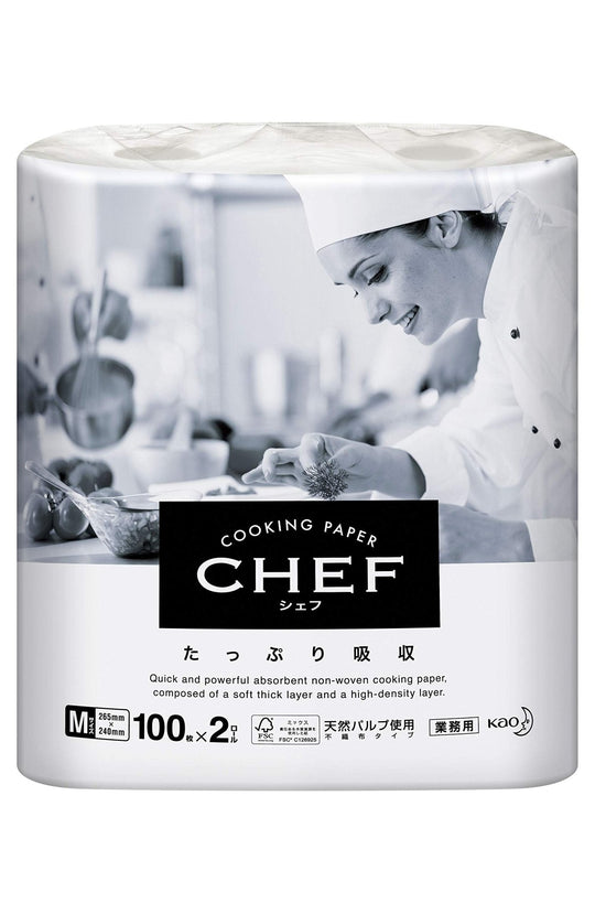 Kao Professional Chef Kitchen Paper Full Absorption M White 100 Sheets x 2 Rolls - WAFUU JAPAN