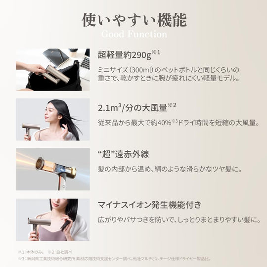 KINUJO Hair Dryer Voyage Ultra Lightweight High Airflow Infrared HW001 Compact AC100V - 240V - WAFUU JAPAN