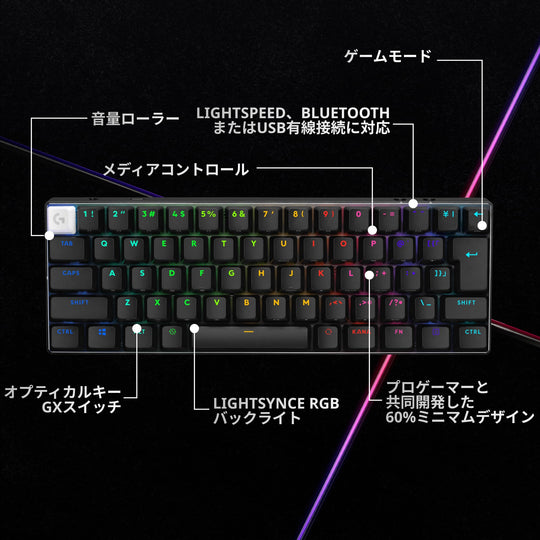 Logicool G PRO X 60 LIGHTSPEED Wireless Mini Gaming Keyboard Japanese Array Black G-PKB-60-001LNBK - WAFUU JAPAN