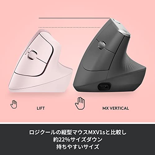 Logicool LIFT M800RO Wireless Vertical Ergonomic Mouse Rose for Windows Mac - WAFUU JAPAN