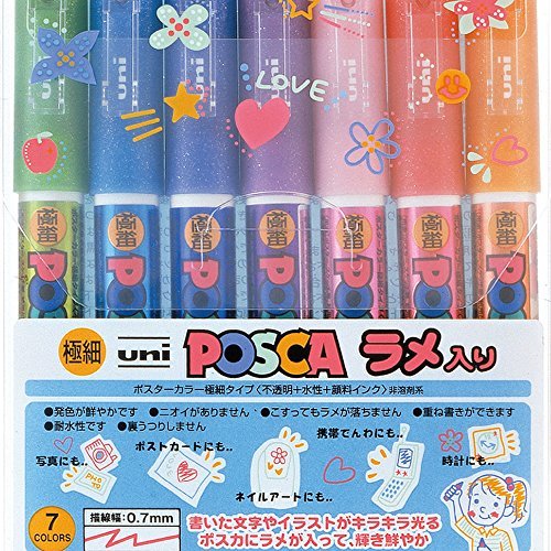 Mitsubishi Pencil POSCA Water-based pen extra-fine with lame 7 colors PC1ML7C - WAFUU JAPAN
