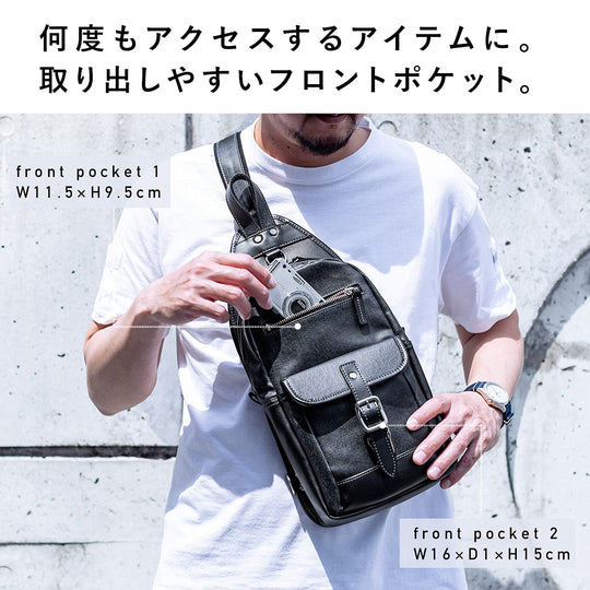 Sanwa Direct Body Bag Made in Japan Okayama Denim Vertical Black 200 - BAGBDY1BK - WAFUU JAPAN