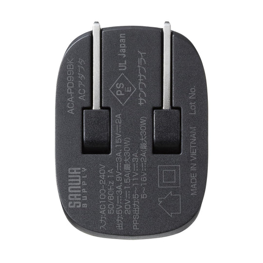 Sanwa Supply USB PD Compatible AC Charger PD30W ACA - PD99BK Black - WAFUU JAPAN