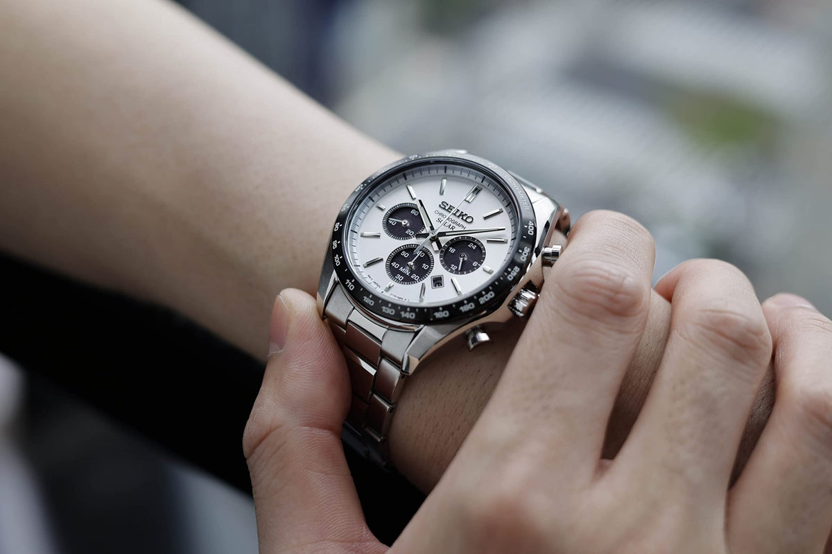 Seiko Selection Solar Chronograph SBPY165 Mens Silver Watch