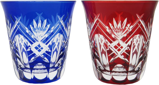 Sumida Edo Kiriko Glass Shochu Tumbler Gift Box KY - 33 Red 290ml Japan Made - WAFUU JAPAN