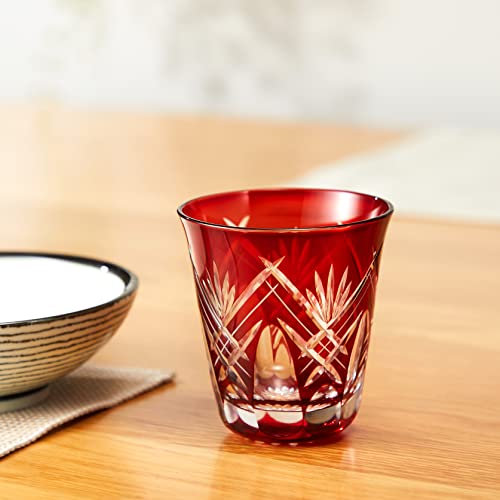 Sumida Edo Kiriko Glass Shochu Tumbler Gift Box KY - 33 Red 290ml Japan Made - WAFUU JAPAN