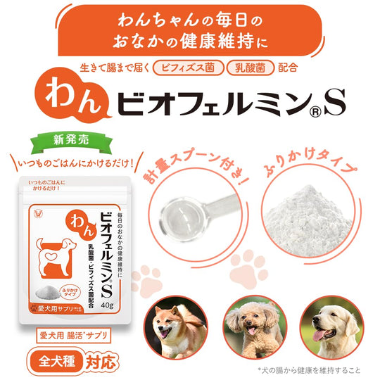 Taisho Pharmaceutical Wan Biofermin S Probiotic Supplement for Dogs Plain Flavor 40g - WAFUU JAPAN