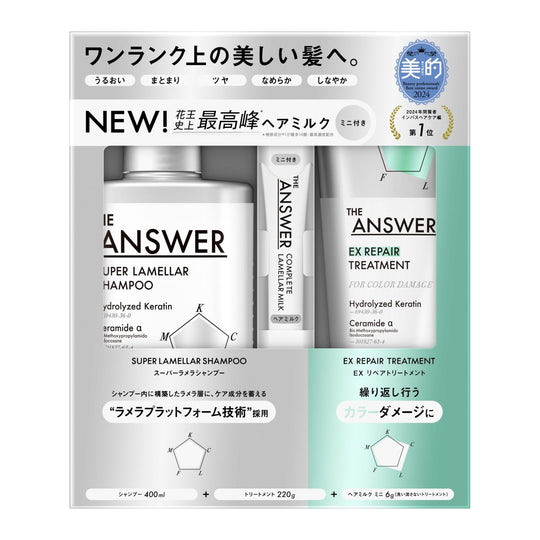 THE ANSWER Super Lamella Shampoo 400ml EX Gloss Treatment 220g Lamella Milk 6g - WAFUU JAPAN