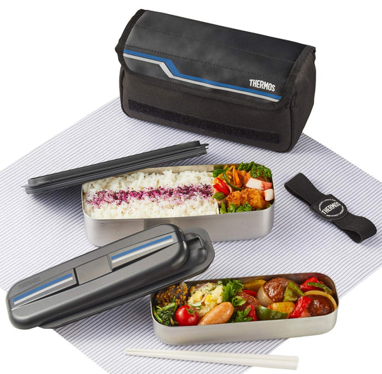 Thermos Lunch Box Stainless Steel Fresh Lunch Box 1100ml Black DSD-1104W L-BK - WAFUU JAPAN