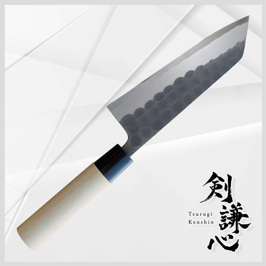 Tsurugi Kenshin 165mm Santoku knife White Paper No 2 Hammer Mitoku Bunting Knife - WAFUU JAPAN