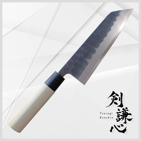 Tsurugi Kenshin 165mm Santoku knife White Paper No 2 Hammer Mitoku Bunting Knife - WAFUU JAPAN
