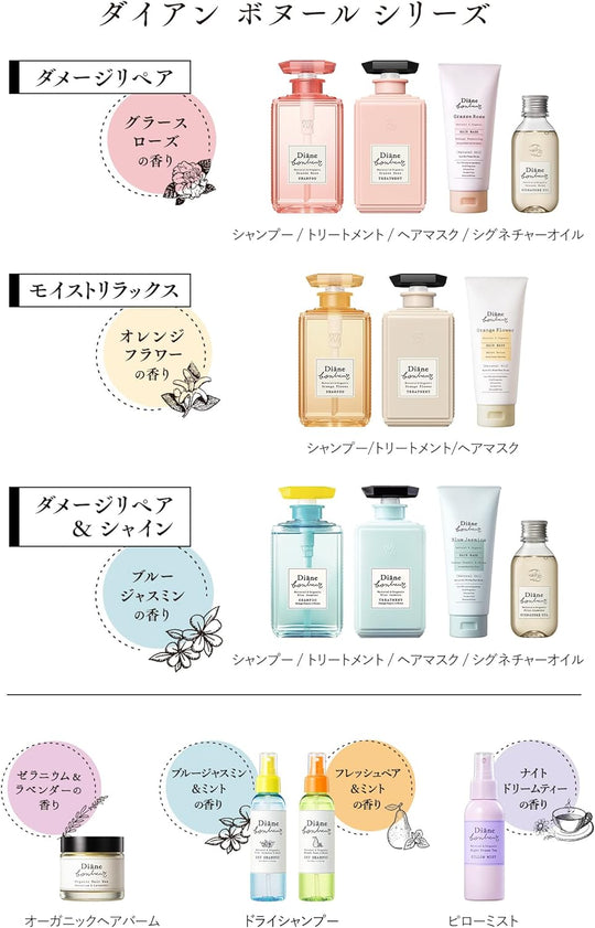 Diane Shampoo & Treatment Set Blue Jasmine Fragrance Shine Diane Bonheur 500ml - WAFUU JAPAN