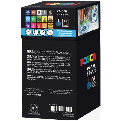 Mitsubishi Pencil Posca water-based pen fine round lead 15 colors PC3M15C - WAFUU JAPAN