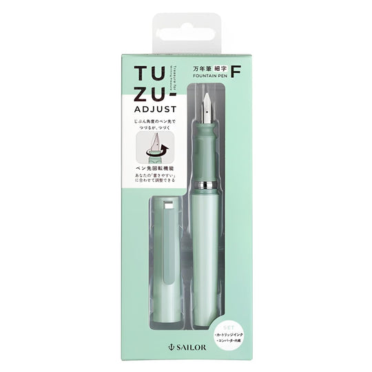 Sailor Tuzu Adjustable Fountain Pen Fine Nib Green with 2 Cartridges