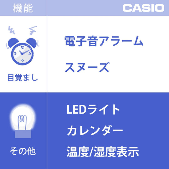 CASIO Radio Alarm Clock w/ Temp & Humidity  Date/Day  Snooze  Light — Silver