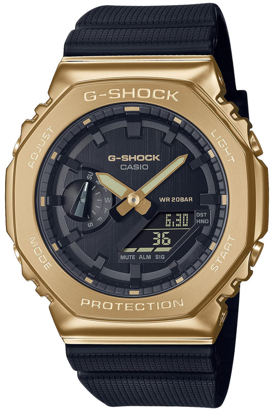 CASIO G-Shock relógio masculino com aro metálico dourado GM-2100G-1A9JF preto