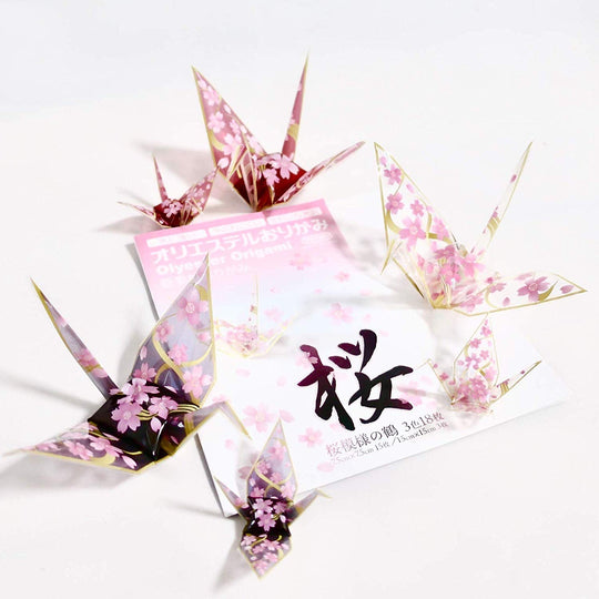 Ori Esther Origami: Cranes with Cherry Blossom Pattern  3 colors  18 sheets