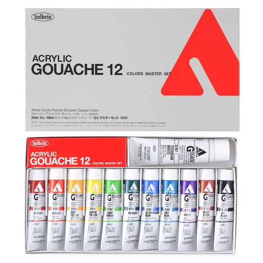 Holbein Acrylic Gouache Master Set 12 Colors 20ml 40ml White D411 07411