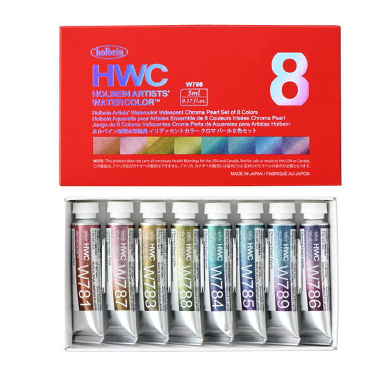 Holbein Transparent Watercolors Iridescent Colors 5ml W798 Chroma Pearl Set of 8 Colors