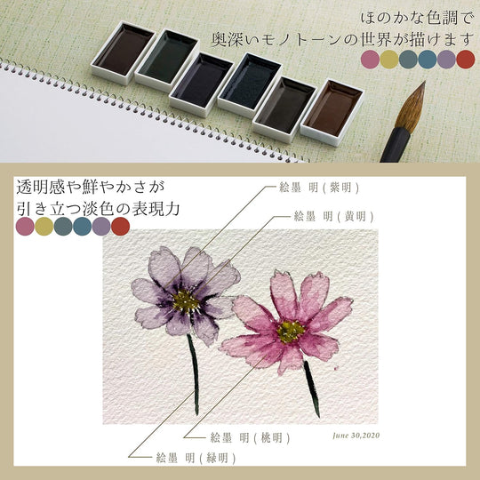 Boku - Undo Solid Ink E - Sumi Bright 6 Colors Set 15459 - WAFUU JAPAN