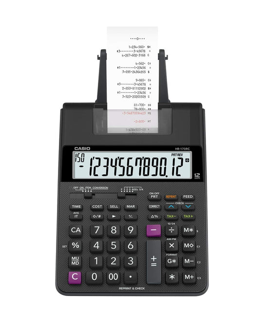 Casio 12 - Digit Desk Printer Calculator with 3 Memory Functions HR - 170RC - BK - WAFUU JAPAN