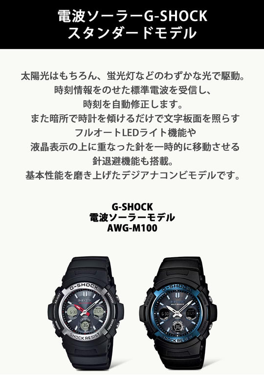 CASIO G - Shock AWG - M100A - 1AJF Men's Radio - Controlled Solar Watch Black - WAFUU JAPAN