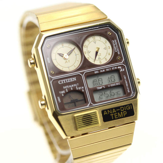 CITIZEN RECORD LABEL Ana - Digi Temp Reissue Watch Gold JG2103 - 72X - WAFUU JAPAN