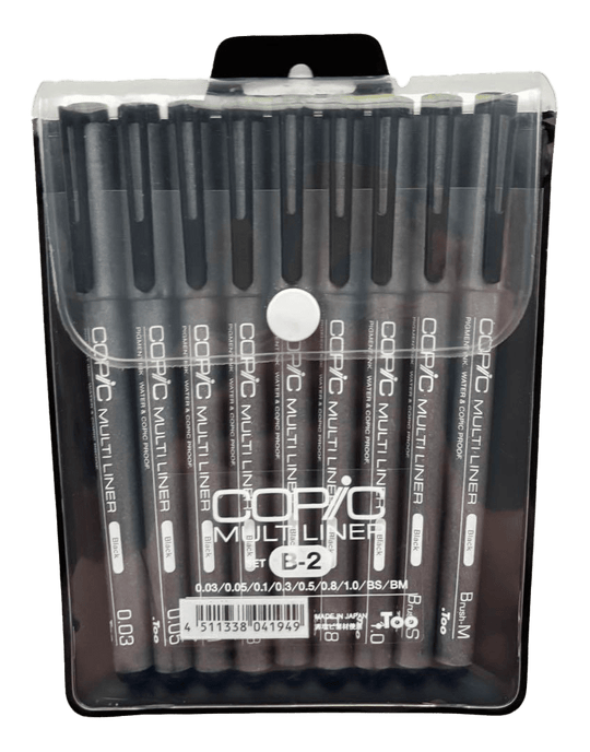 Copic Markers 9 - Piece Multiliner Inking Pen Set B - 2, Black (MLB2) - WAFUU JAPAN