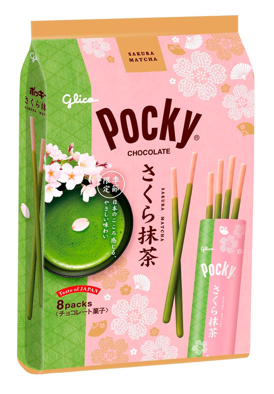 Ezaki Glico Pocky Sakura Matcha Chocolate Snack 8 Bags - WAFUU JAPAN