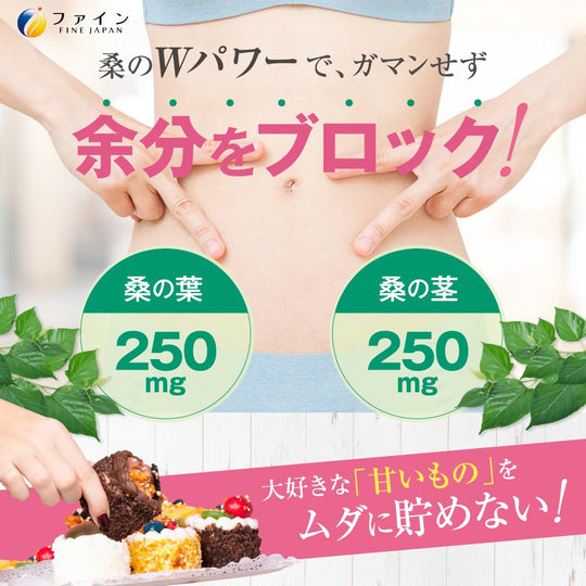 FINE JAPAN “No Calorie Worries” 30 - Day Supply (150 Tablets) Mulberry Leaf/Stem Chitosan - WAFUU JAPAN