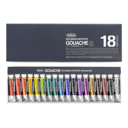 Holbein Opaque Watercolors Gouache 18 Color Set 5ml Tubes G704 - WAFUU JAPAN
