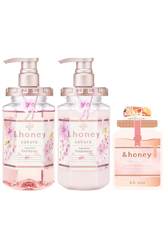 &HONEY Sakura Deep Moist Limited Pair Set Shampoo + Treatment + 4STEP Travel Kit - WAFUU JAPAN