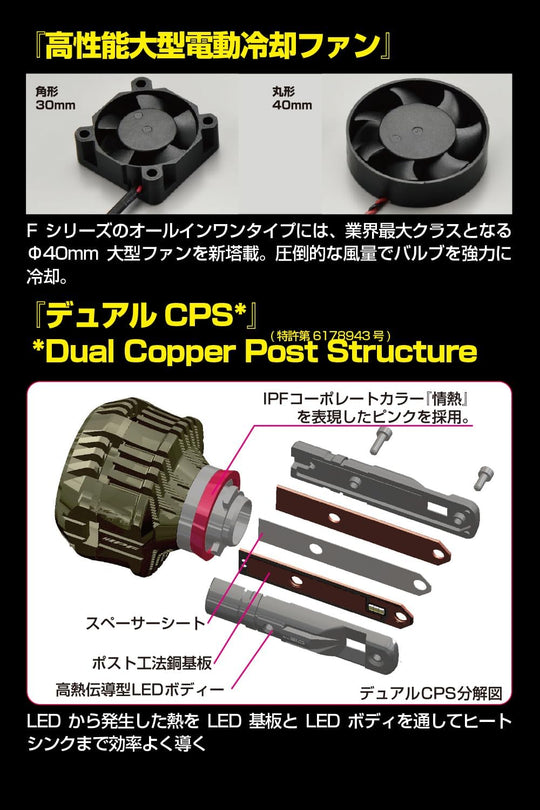 IPF F - Series F301HLB H11 LED Car Headlight 5000lm 6500K 12/24V (2pcs) fan - cooled - WAFUU JAPAN