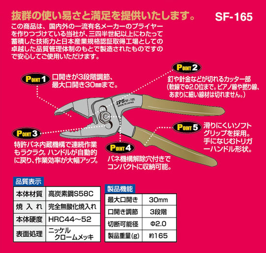 IPS (Igarashi Pliers) TOJI Plastic Trigger 165mm SF - 165G Made in Japan - WAFUU JAPAN