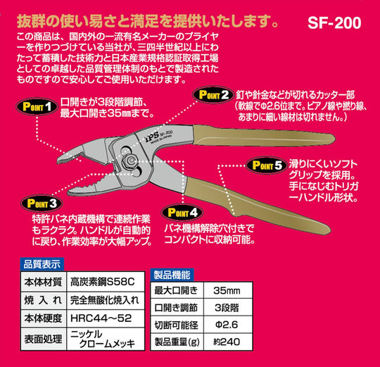 IPS (Igarashi Pliers) TOJI Plastic Trigger 200mm SF - 200G Made in Japan - WAFUU JAPAN