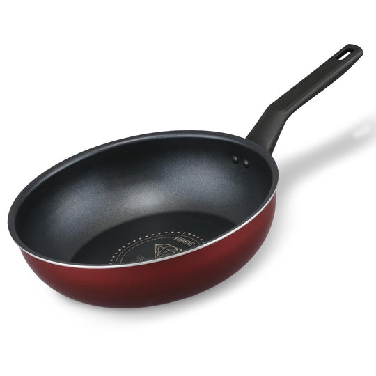 Iris Ohyama Diamond - Coated 28cm Stir‑Fry Pan (IH & Gas) — Wine Red - WAFUU JAPAN