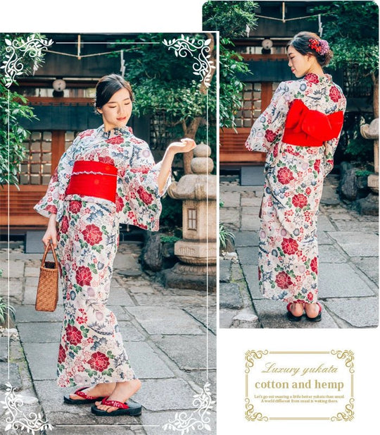 Japanese Women's Traditional YUKATA KIMONO Obi Belt Sandal Set - WAFUU JAPAN