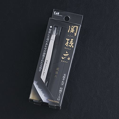 KAI SekiMagoroku Tweezers with Flat Tip and Storage Case HC3505 Silver - WAFUU JAPAN