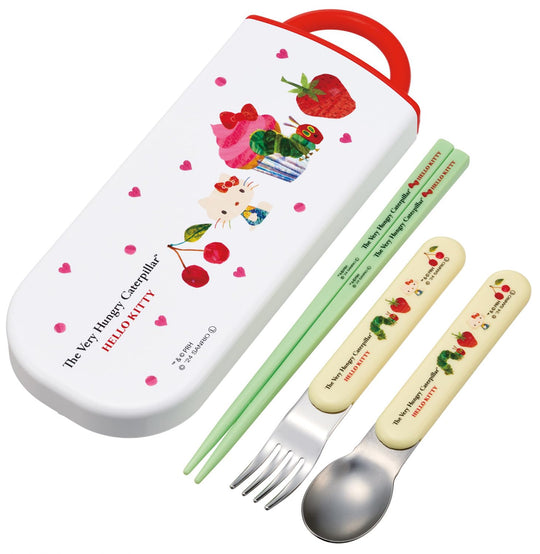 Kids Cutlery Set (Chopsticks Spoon & Fork) — Hungry Caterpillar × Hello Kitty - WAFUU JAPAN