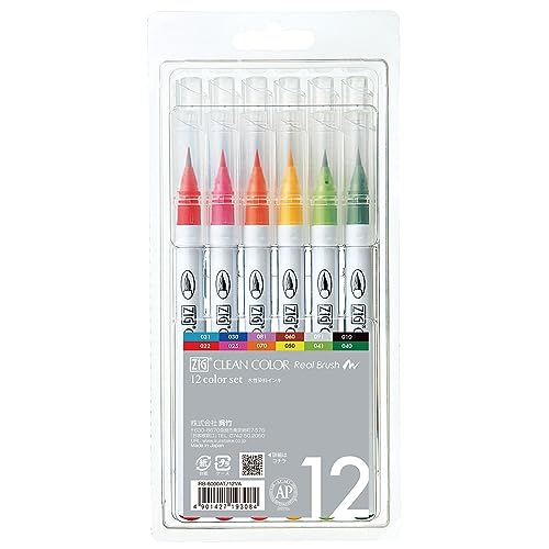 Kuretake Brush pen aqueous ZIG clean color real brush 12 colors RB-6000AT/12VA - WAFUU JAPAN