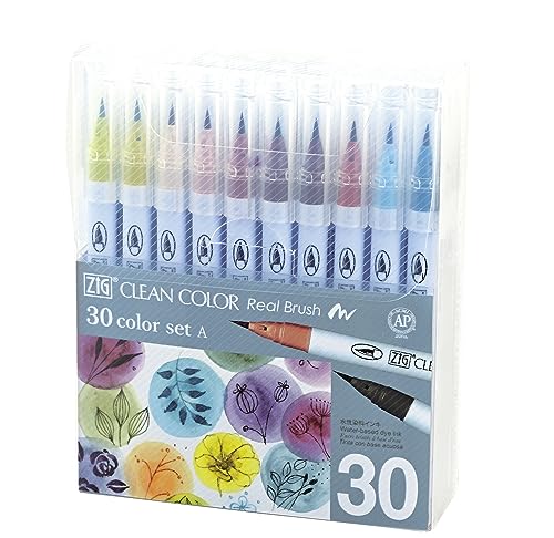 Kuretake Brush pen aqueous ZIG clean color real brush 30 colors RB-6000AT/30VA - WAFUU JAPAN